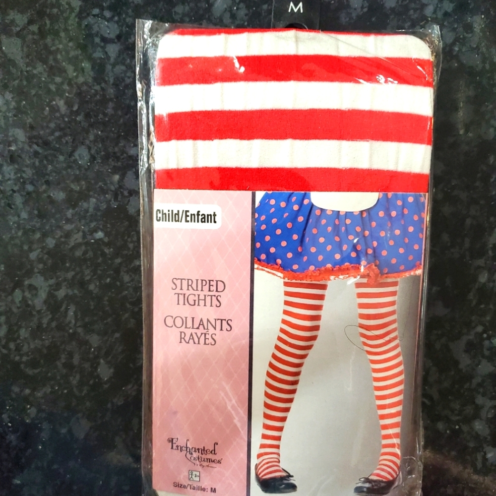Striped Tights- Color: Red/White- Size: Child Medium- New- RRR Halloween Acc